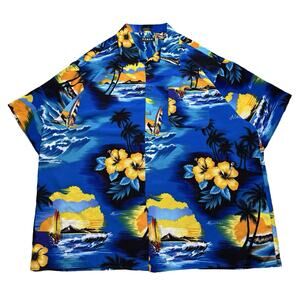 Koman Sport Hawaiian Shirt Mens 3XL Blue Hawaii Wind Surfing Waves Polyester